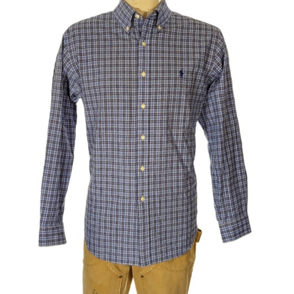 VTG Polo Ralph Lauren Classic Fit Blue Plaid Button Down Shirt Sz 16.5 34/35 EUC